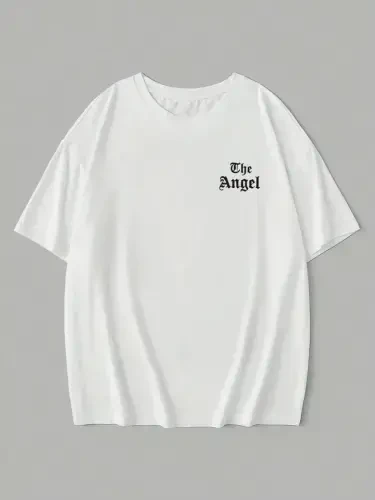 Baskılı Oversize Bisiklet Yaka T-shirt - Beyaz - BÜYÜKBEDENIZ (1)