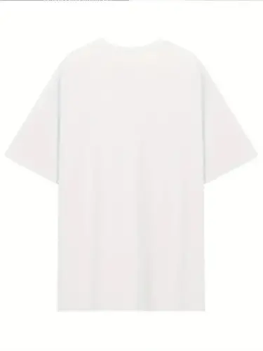 Baskılı Oversize Bisiklet Yaka T-shirt - Beyaz - 4