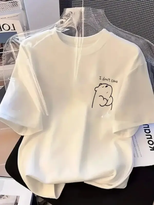Baskılı Oversize Bisiklet Yaka T-shirt - Beyaz - BÜYÜKBEDENIZ