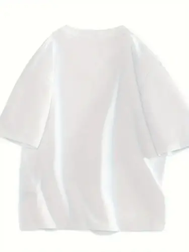 Baskılı Oversize Bisiklet Yaka T-shirt - Beyaz - 4