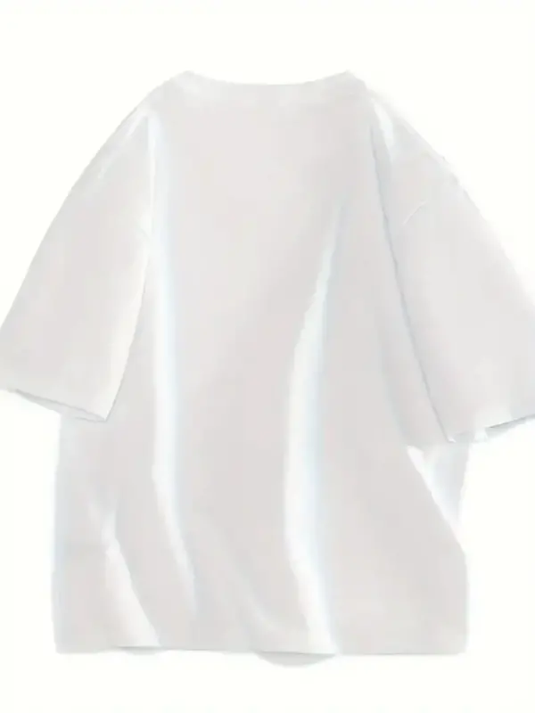 Baskılı Oversize Bisiklet Yaka T-shirt - Beyaz - 4