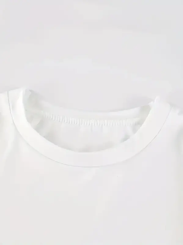 Baskılı Oversize Bisiklet Yaka T-shirt - Beyaz - 2