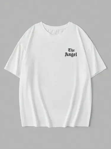 Baskılı Oversize Bisiklet Yaka T-shirt - Beyaz - BÜYÜKBEDENIZ (1)