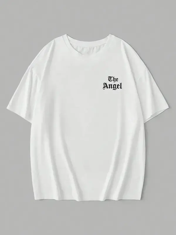 Baskılı Oversize Bisiklet Yaka T-shirt - Beyaz - 2