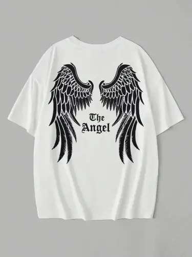Baskılı Oversize Bisiklet Yaka T-shirt - Beyaz - 3