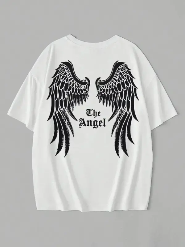 Baskılı Oversize Bisiklet Yaka T-shirt - Beyaz - 3