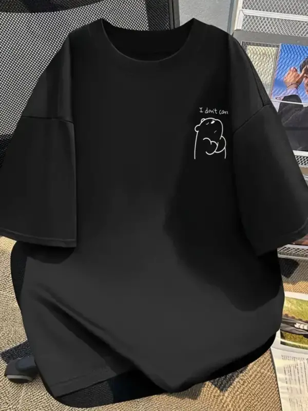Baskılı Oversize Bisiklet Yaka T-shirt - Siyah - BÜYÜKBEDENIZ
