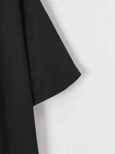 Baskılı Oversize Bisiklet Yaka T-shirt - Siyah - 3
