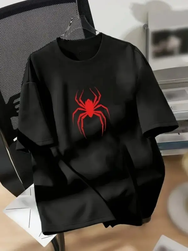 Baskılı Oversize Bisiklet Yaka T-shirt - Siyah - BÜYÜKBEDENIZ