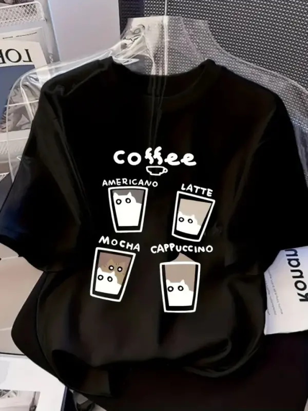 Baskılı Oversize Bisiklet Yaka T-shirt - Siyah - BÜYÜKBEDENIZ