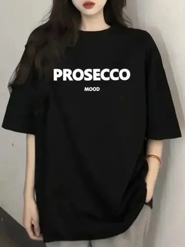Baskılı Oversize Bisiklet Yaka T-shirt - Siyah - 1