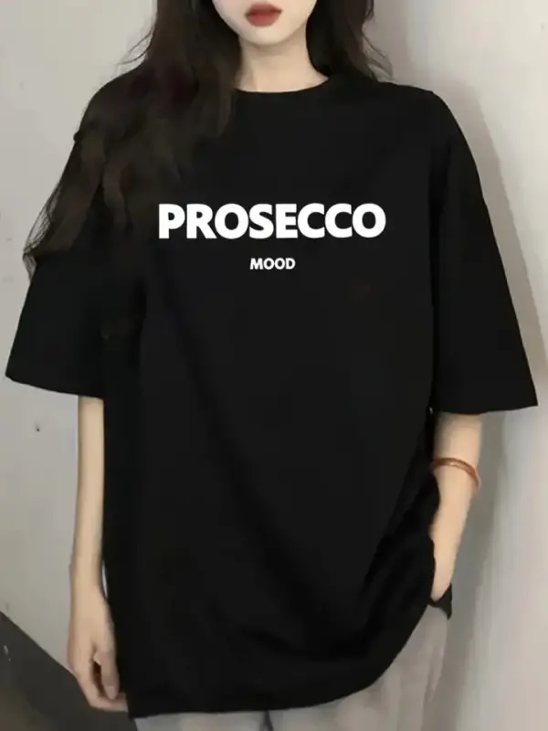 Baskılı Oversize Bisiklet Yaka T-shirt - Siyah - BÜYÜKBEDENIZ