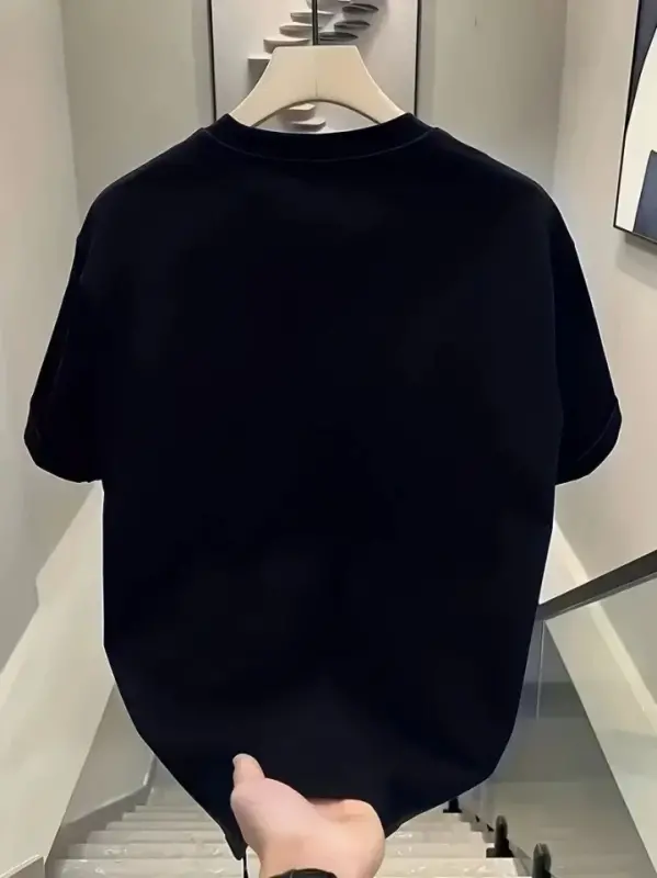 Baskılı Oversize Bisiklet Yaka T-shirt - Siyah - 2