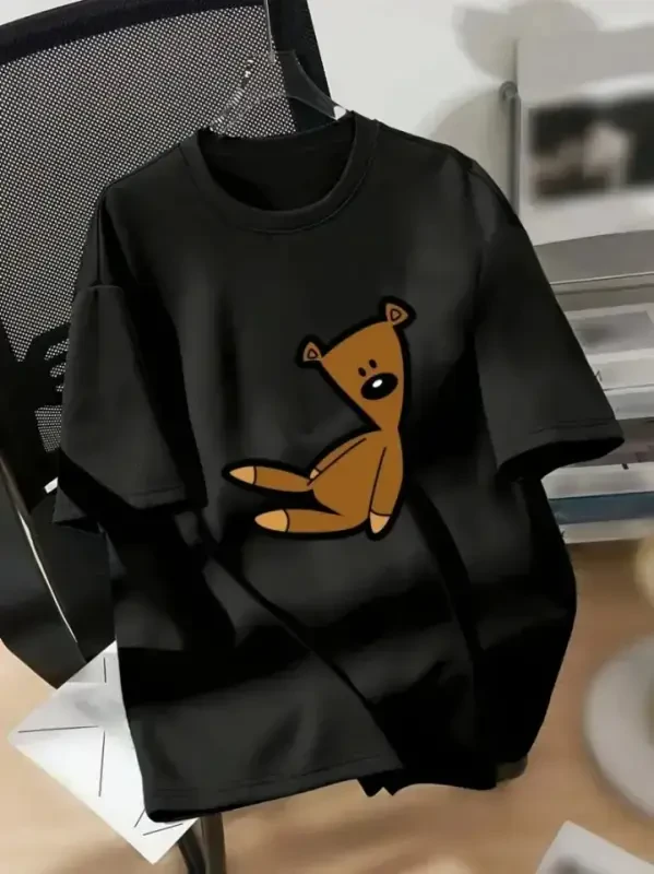 Baskılı Oversize Bisiklet Yaka T-shirt - Siyah - BÜYÜKBEDENIZ