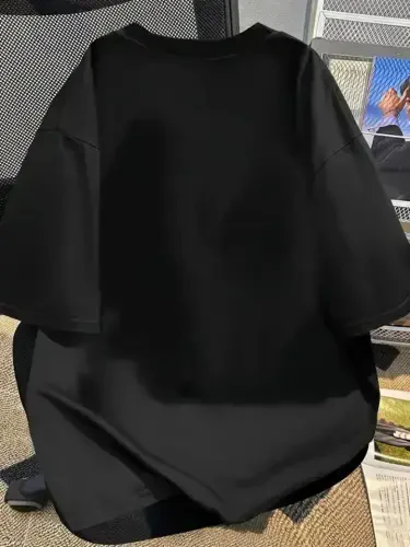 Baskılı Oversize Bisiklet Yaka T-shirt - Siyah - BÜYÜKBEDENIZ (1)