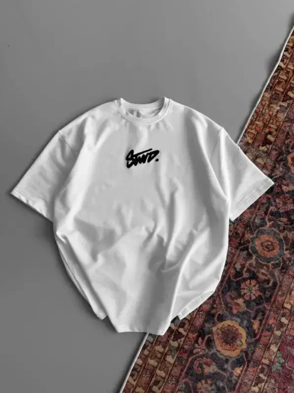 Baskılı Oversize T-shirt - Beyaz - 1