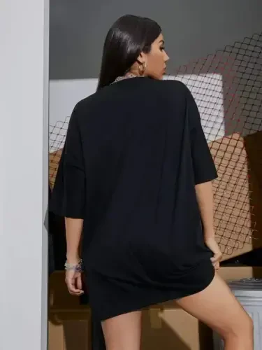 Baskılı Oversize T-shirt - Siyah - BÜYÜKBEDENIZ (1)