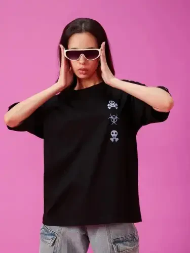 Baskılı Oversize T-shirt - Siyah - BÜYÜKBEDENIZ (1)