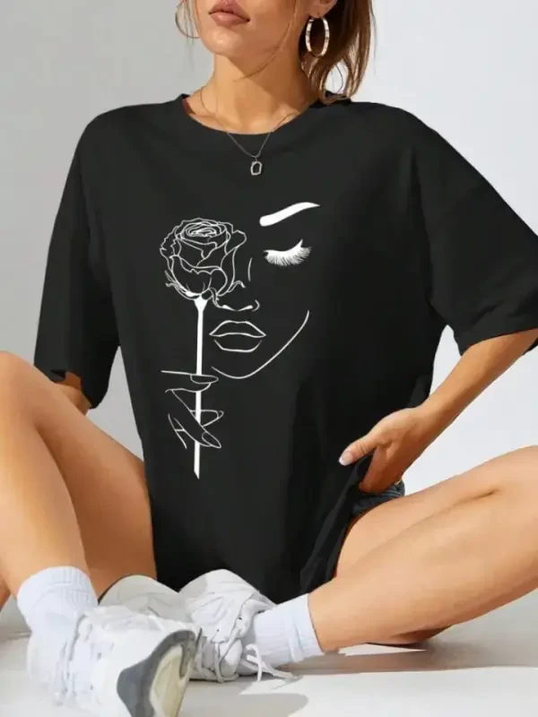 Baskılı Oversize T-shirt - Siyah - 1