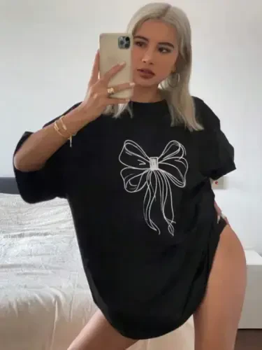 Baskılı Oversize T-shirt - Siyah - BÜYÜKBEDENIZ (1)