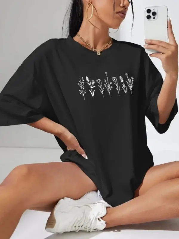 Baskılı Oversize T-shirt - Siyah - BÜYÜKBEDENIZ
