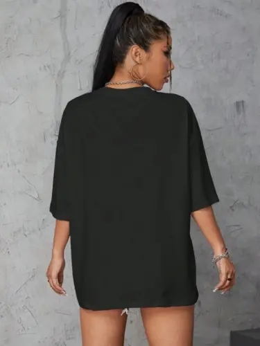Baskılı Oversize T-shirt - Siyah - BÜYÜKBEDENIZ (1)
