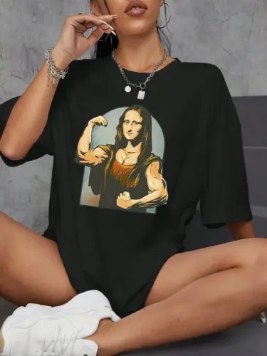 Baskılı Oversize T-shirt - Siyah - 1