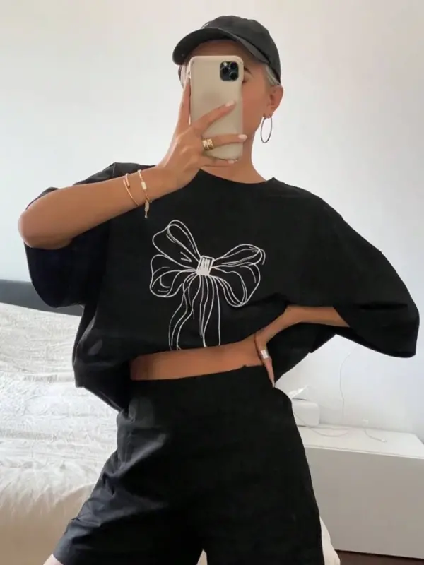 Baskılı Oversize T-shirt - Siyah - BÜYÜKBEDENIZ