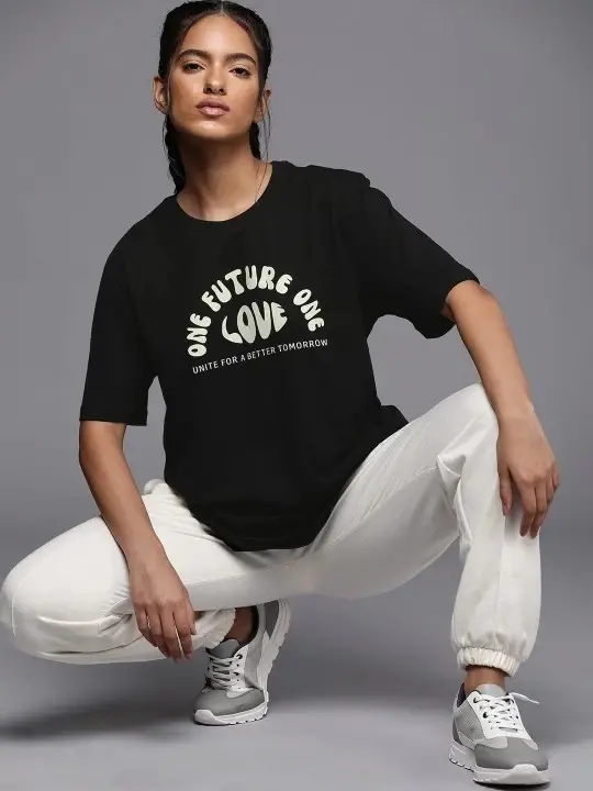 Baskılı Oversize T-shirt - Siyah - 3