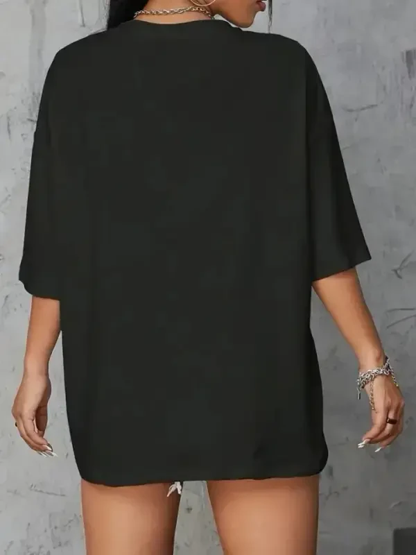 Baskili Oversize Velosiped Yoqali T-ko'ylak - Qora - 4