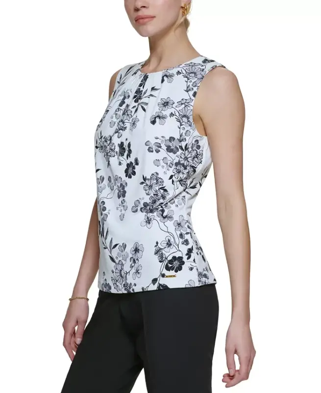 Printed Pleat-Neck Blouse, Regular and Petite Sizes - 3