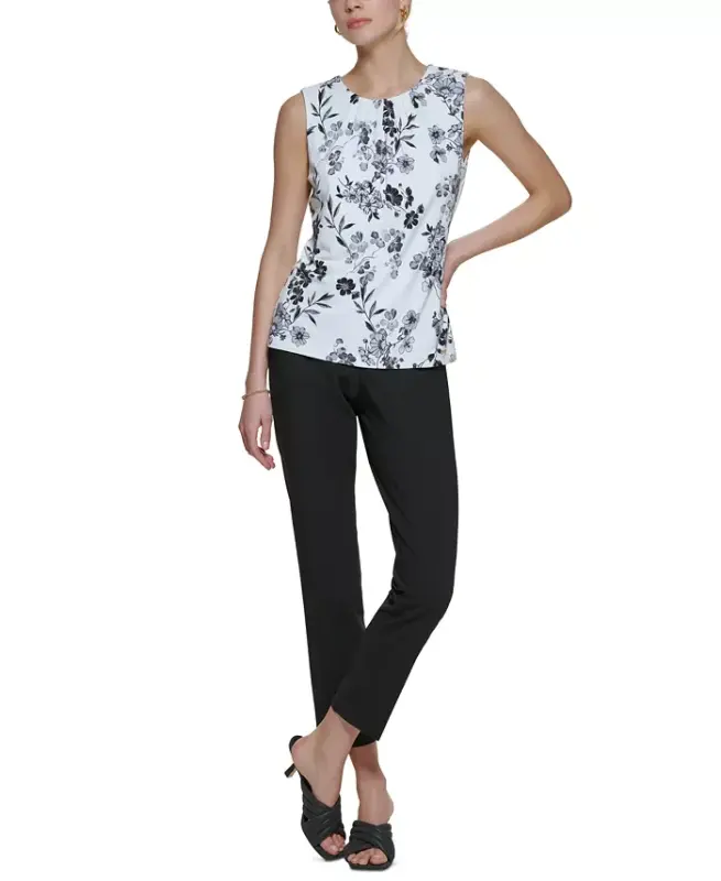 Printed Pleat-Neck Blouse, Regular and Petite Sizes - 4
