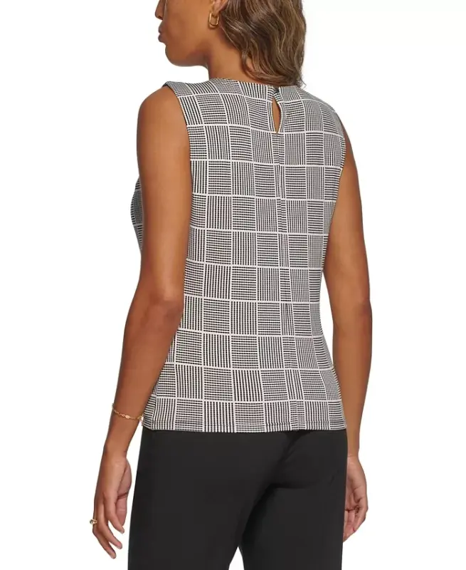 Printed Pleat-Neck Blouse, Regular and Petite Sizes-Black Cream - 2
