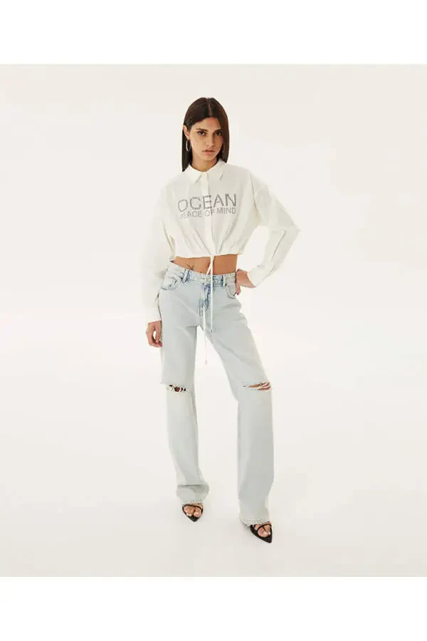 Baskılı poplin gömlek - 2