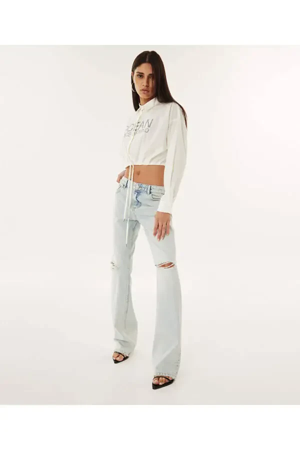 Baskılı poplin gömlek - 5