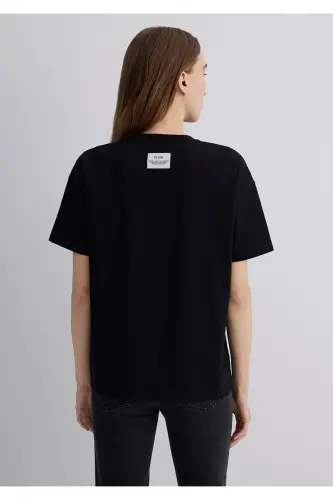 Baskılı Siyah Tişört Loose Fit / Bol Rahat Kesim 1 - 5