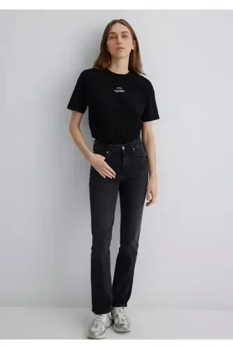 Baskılı Siyah Tişört Loose Fit / Bol Rahat Kesim 1613212-900 - MAVI (1)