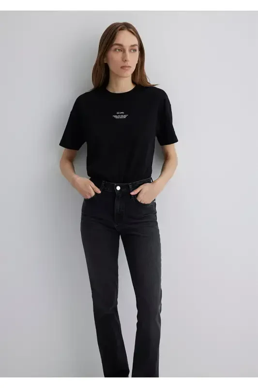 Baskılı Siyah Tişört Loose Fit / Bol Rahat Kesim 1613212-900 - 3