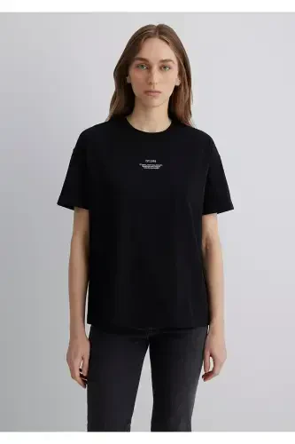 Baskılı Siyah Tişört Loose Fit / Bol Rahat Kesim 1613212-900 - 4