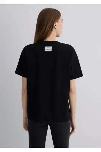 Baskılı Siyah Tişört Loose Fit / Bol Rahat Kesim 1613212-900 - 5