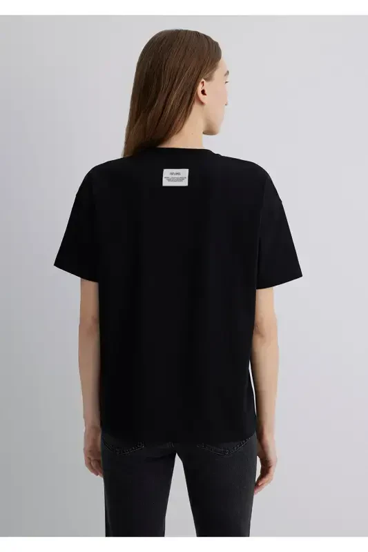 Baskılı Siyah Tişört Loose Fit / Bol Rahat Kesim 1613212-900 - 5