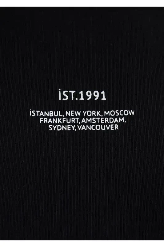 Baskılı Siyah Tişört Loose Fit / Bol Rahat Kesim 1613212-900 - 8