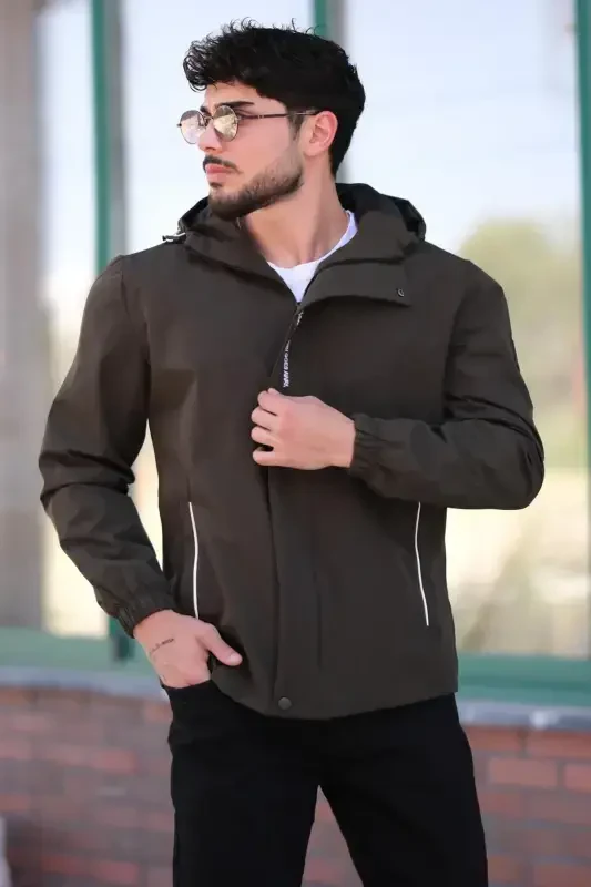 Baskılı Spor Likra Kumaş Yağmurluk Mevsimlik Pldp 2967_60263-HAKİ - STILKOMBIN