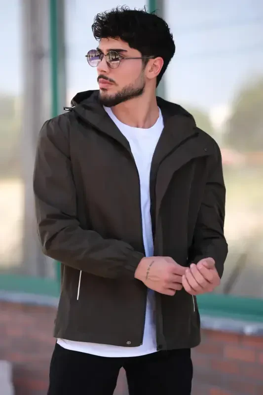 Baskılı Spor Likra Kumaş Yağmurluk Mevsimlik Pldp 2967_60263-HAKİ - 2