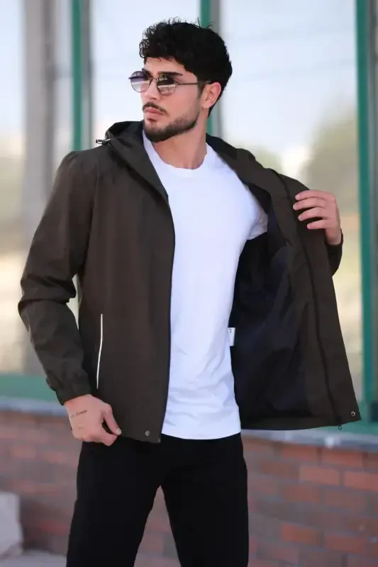 Baskılı Spor Likra Kumaş Yağmurluk Mevsimlik Pldp 2967_60263-HAKİ - 3