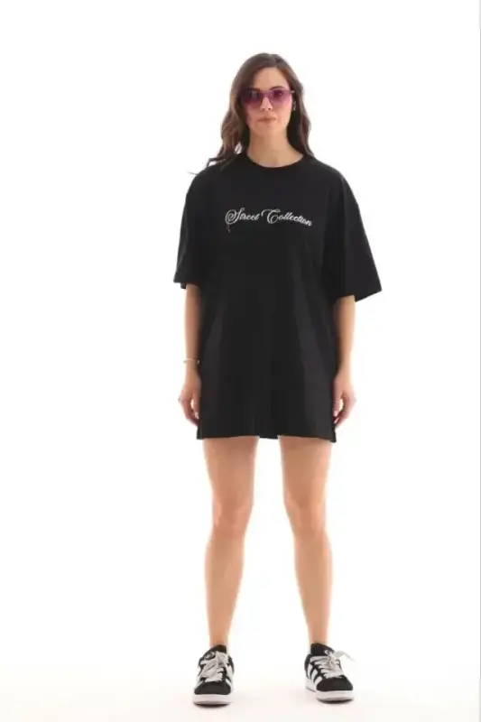 Baskılı T-Shirt Kısa Kol Bisiklet Yaka Regular Rahat Kalıp Günlük Tişört - Siyah - 2