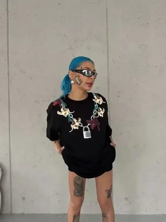 Baskılı T-Shirt Kısa Kol Bisiklet Yaka Regular Rahat Kalıp Günlük Tişört - Siyah - BÜYÜKBEDENIZ