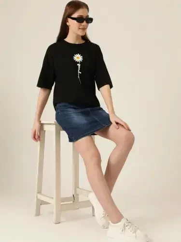 Baskılı T-shirt - Siyah - BÜYÜKBEDENIZ (1)