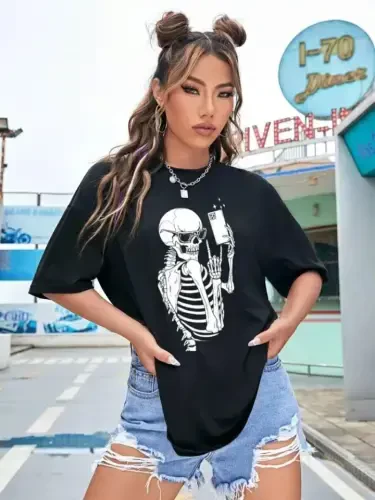 Baskılı T-shirt - Siyah - 1