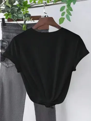 Baskılı T-shirt - Siyah - BÜYÜKBEDENIZ (1)